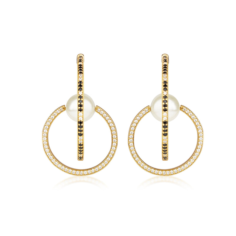 Orbit of Pearl Earrings - Starlit Gold