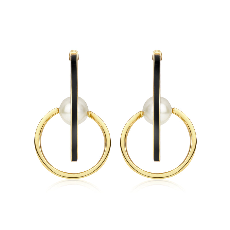 Orbit of Pearl Earrings - Gold and Black