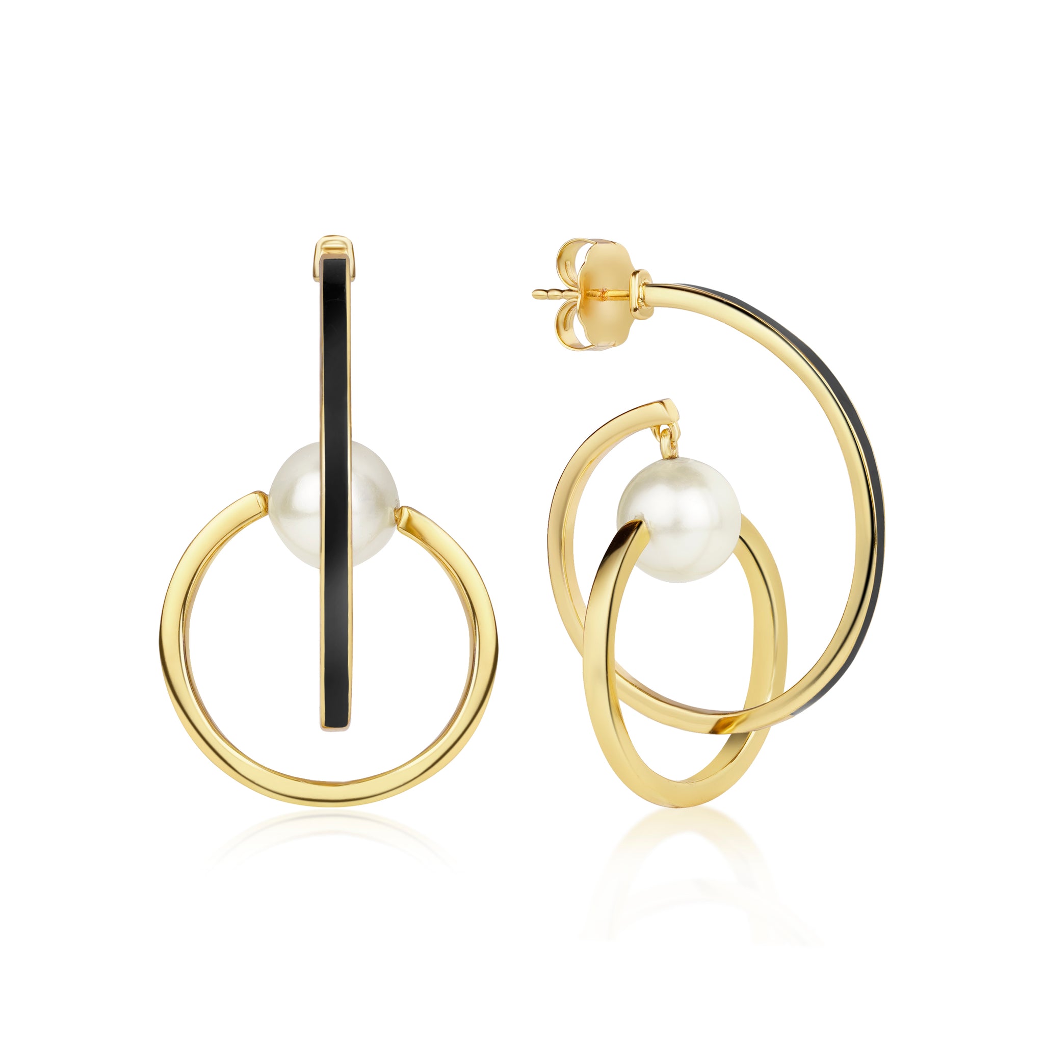 Orbit of Pearl Earrings - Gold and Black