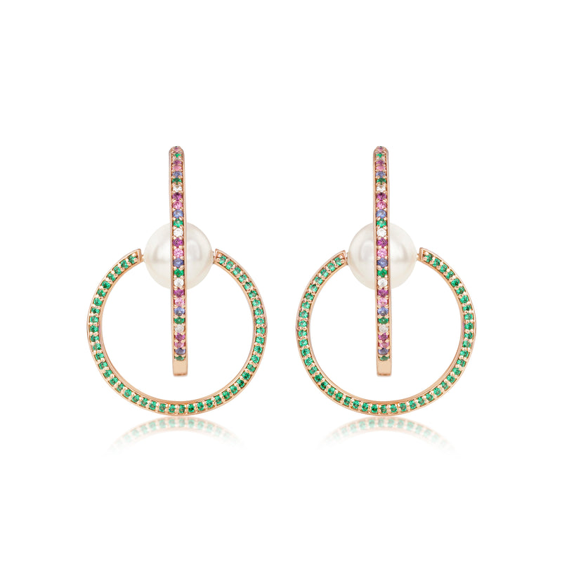 Orbit of Pearl Earrings - Pink and Green