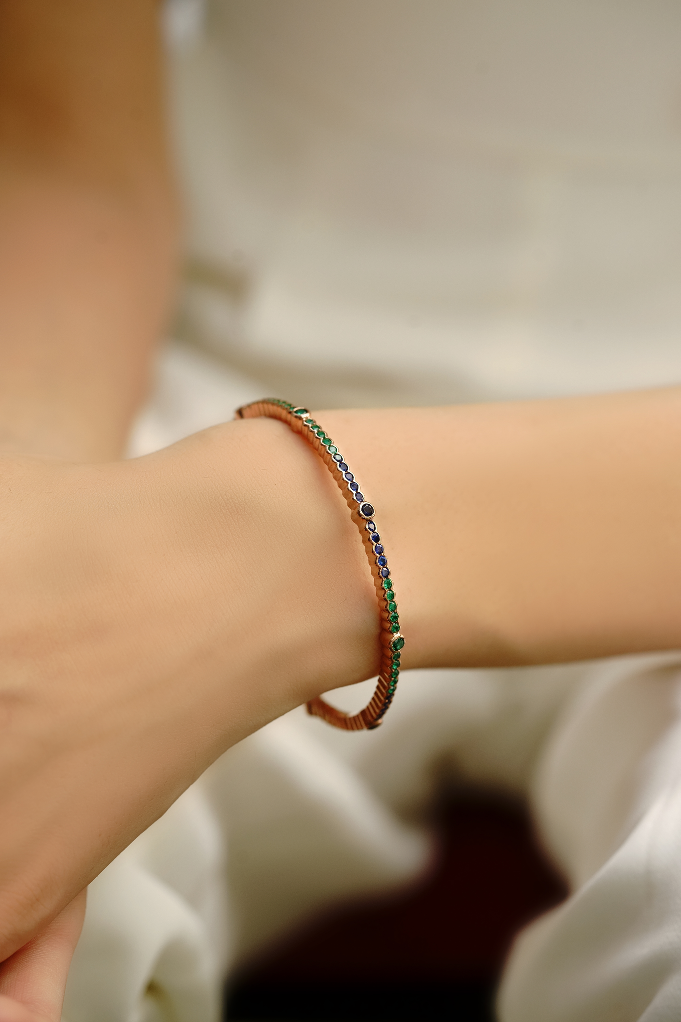 The Elegance Bangle - Blue Sapphire / Green Quartz