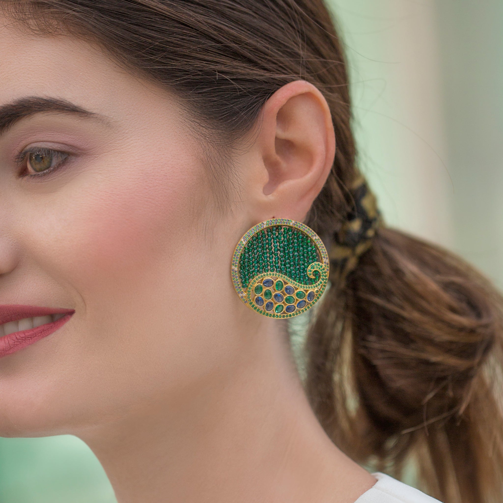 Peacock Throne Earrings - Emerald